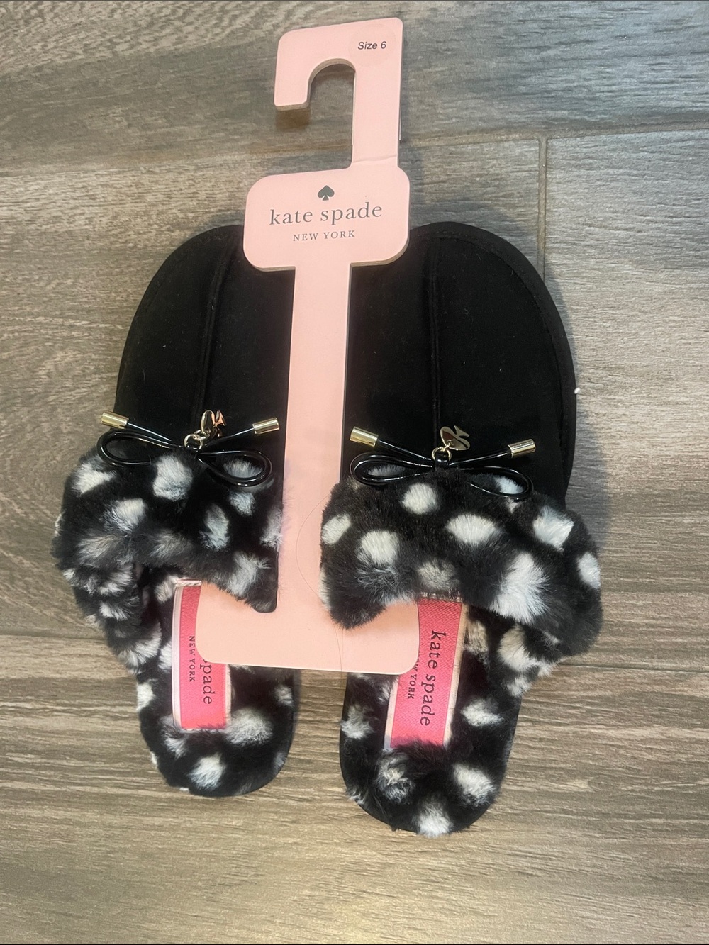 kate spade Black and White Faux Fur Polka Dot Slide Slippers for Kids